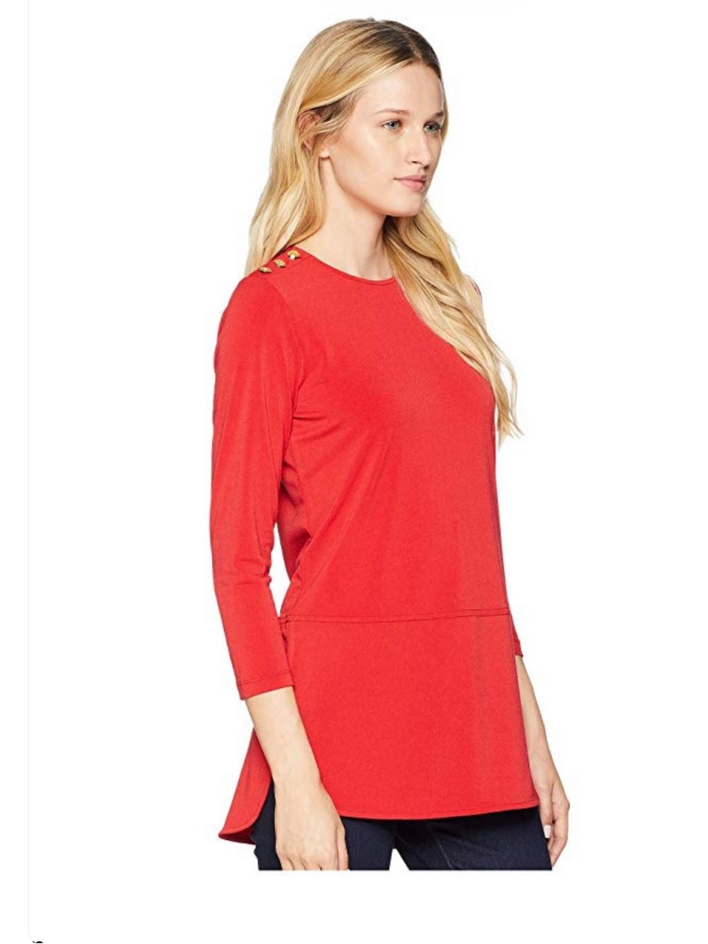 Lauren Ralph Lauren Red Gold Button 3/4 Sleeves Tunic